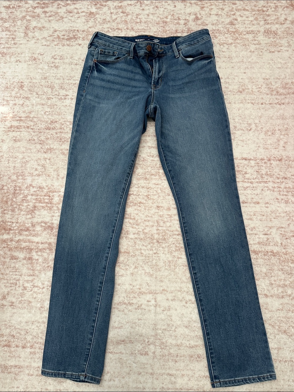 Old Navy Women's Mid Rise Power Slim Straight Jeans - Medium Blue